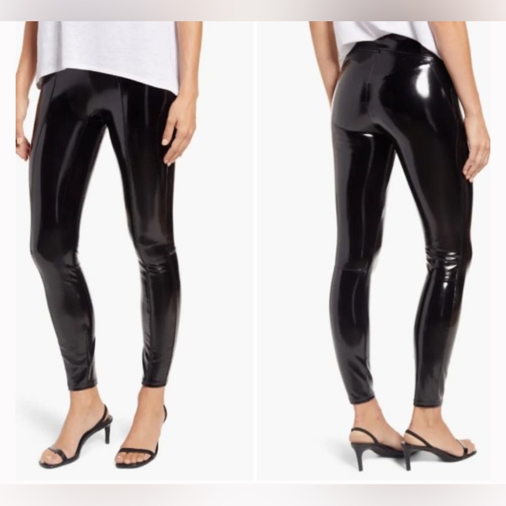 SPANX Faux Patent Leather Leggings in Classic Black shiny slimming